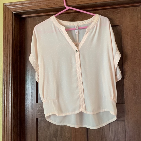 Xhilaration Tops - Pink with white polka dot sheer blouse